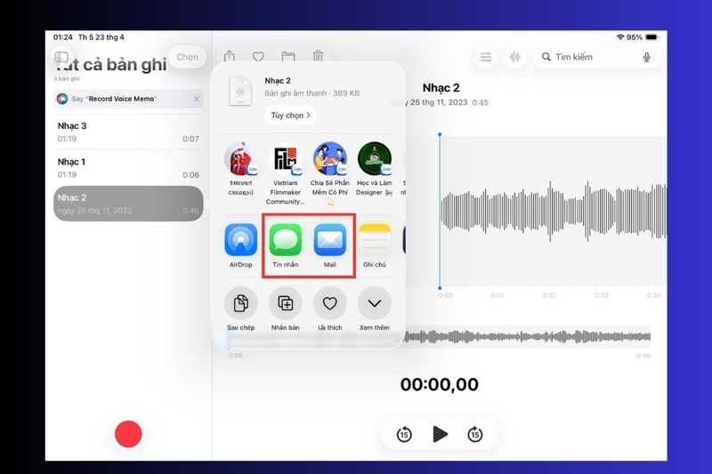 Gửi file qua Email hoặc Tin nhắn