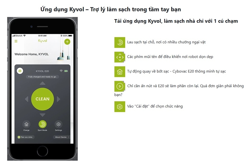 HDSD robot hút bụi Kyvol - ứng dụng Kyvol