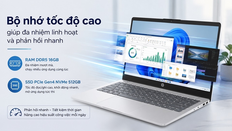 Bộ nhớ tốc độ cao giúp đa nhiệm linh hoạt và phản hồi nhanh