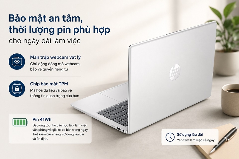 Bảo mật an tâm, thời lượng pin phù hợp cho ngày dài làm việc