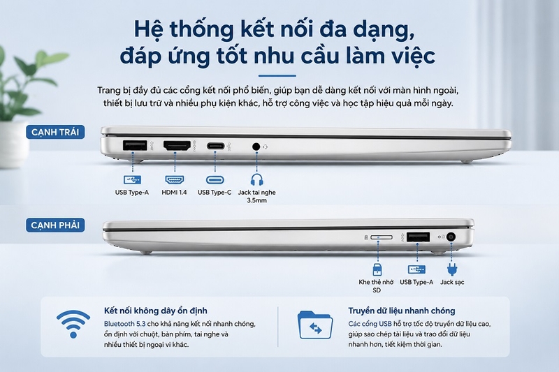 Hệ thống kết nối đa dạng, đáp ứng tốt nhu cầu làm việc