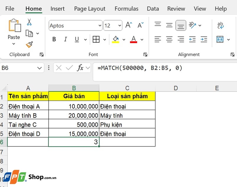 hàm match trong Excel ảnh 3