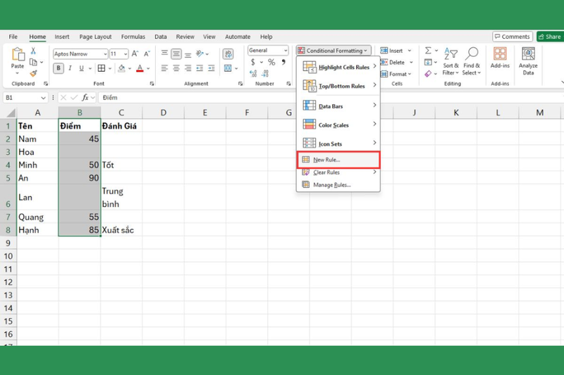 Hướng dẫn tô màu có điều kiện trong Excel cho ô dữ liệu trống 1