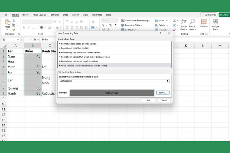 Hướng dẫn tô màu có điều kiện trong Excel cho ô dữ liệu trống 2