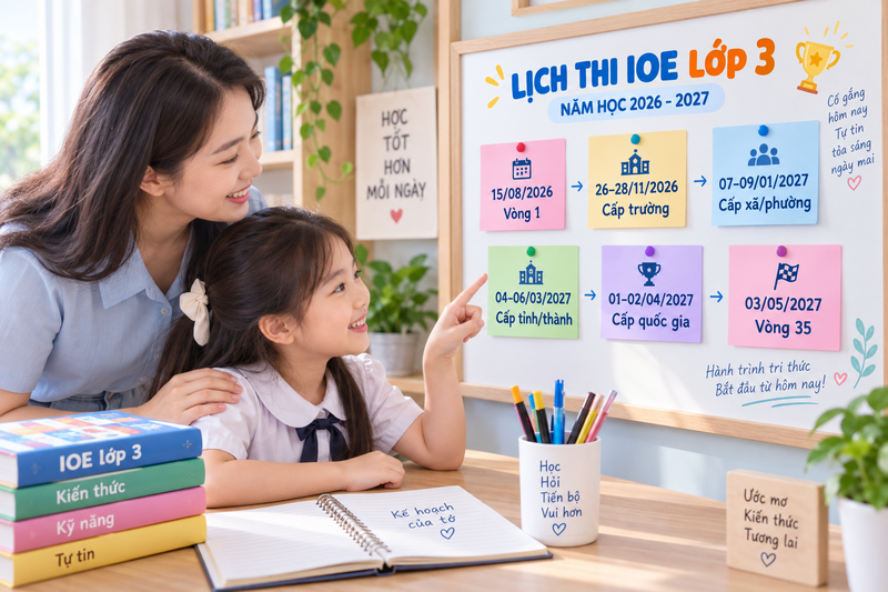 Khung lịch thi IOE lớp 3 năm học 2026–2027