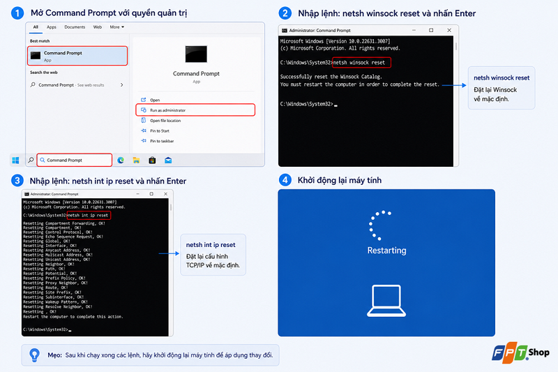 Reset Winsock và TCP/IP
