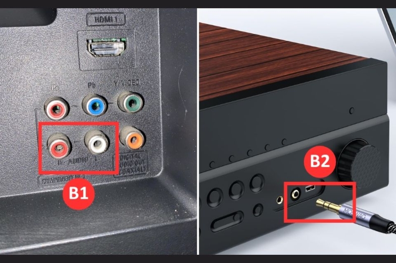 Kết nối thông qua cáp chuyển đổi RCA