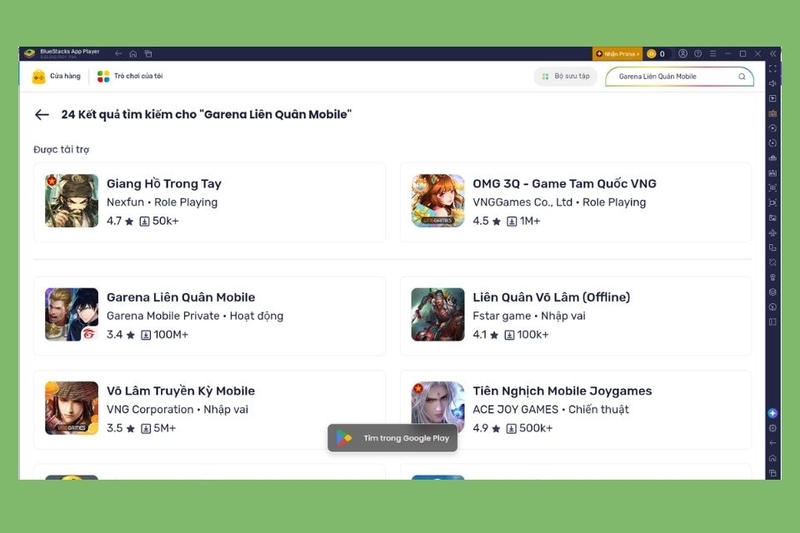 Khởi động BlueStacks và tìm kiếm Liên Quân Mobile