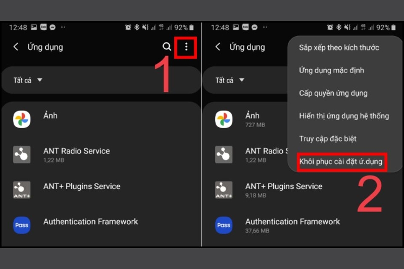 Khởi động lại cài đặt ứng dụng hệ thống