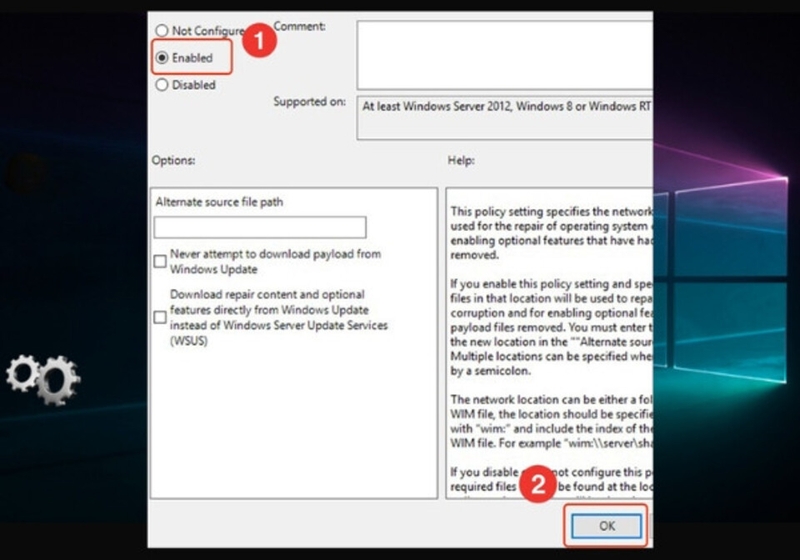 Bật tính năng cài đặt thành phần bổ sung