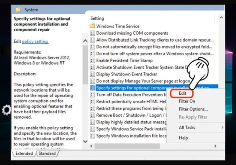 Cấu hình cài đặt thành phần trong mục System