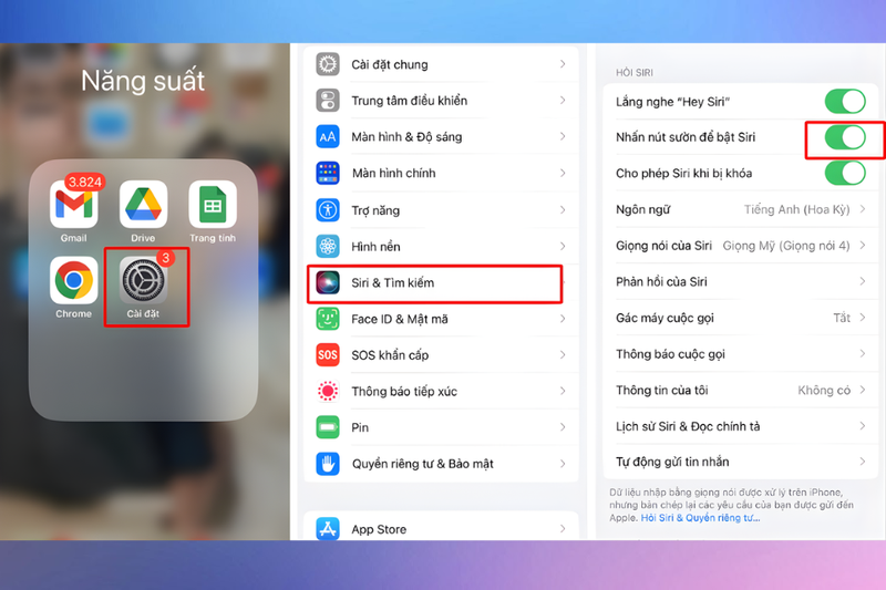 Kích hoạt Siri bằng nút thủ công