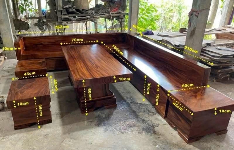 Kích thước sofa gỗ nguyên khối chữ L ảnh 2
