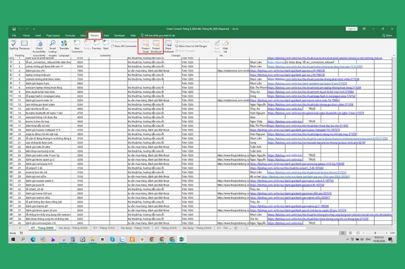 Kiểm tra Protect Sheet và Protect Workbook bước 2