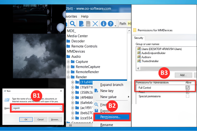 Kiểm tra quyền quản lý âm thanh trong Registry Editor