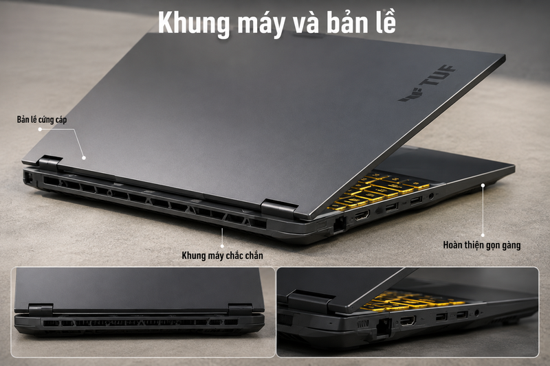 Độ chắc chắn của khung máy và bản lề