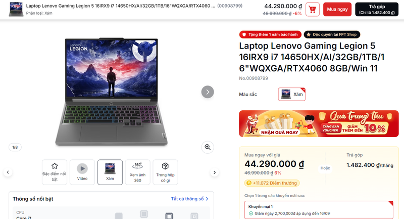 Ưu đãi khi mua Lenovo Legion tại FPT Shop
