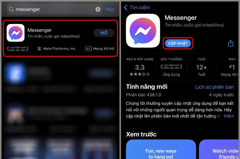 Luôn sử dụng phiên bản Messenger mới nhất trên Iphone