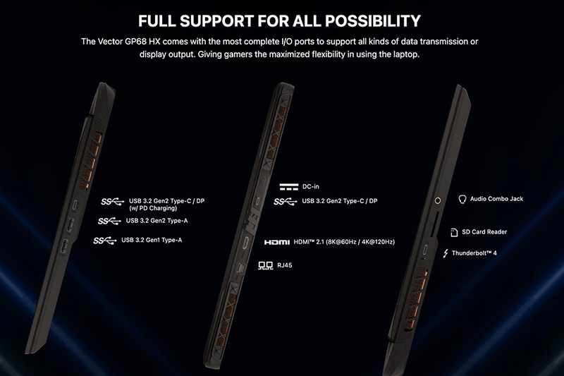 MSI Vector GP68HX 12VH-070VN cho phép người dùng dễ dàng truyền dữ liệu và xuất hình ảnh