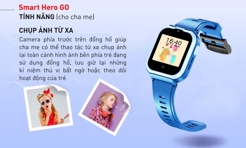 Smart Hero Go được trang bị camera phía trước cho phép cha mẹ chụp ảnh từ xa