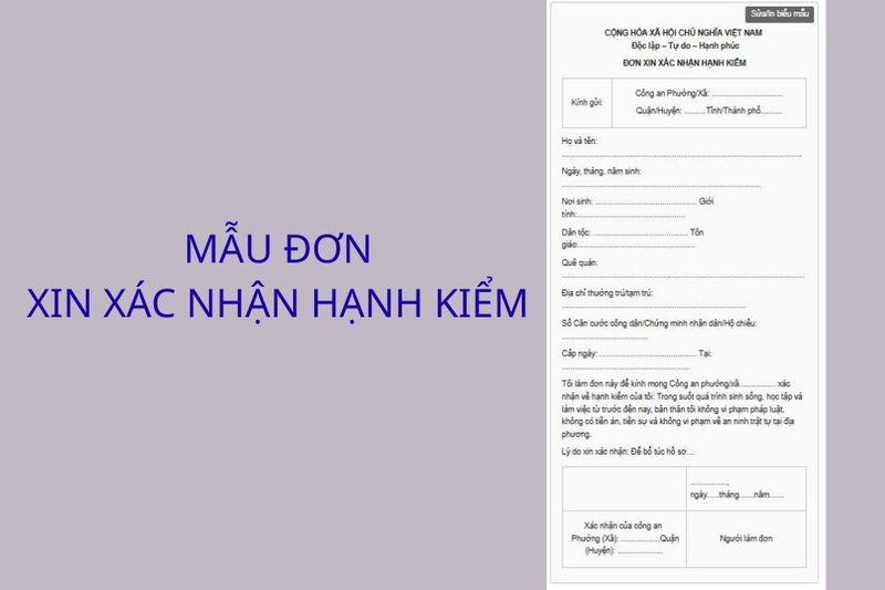 Mẫu đơn xin xác nhận hạnh kiểm