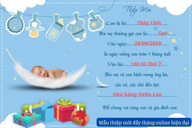 Mẫu thiệp mời đầy tháng online hiện đại