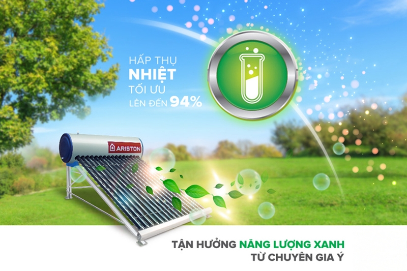 Điểm nổi bật của máy nước nóng năng lượng mặt trời Ariston ECO 2 là diện tích thu nhiệt lớn