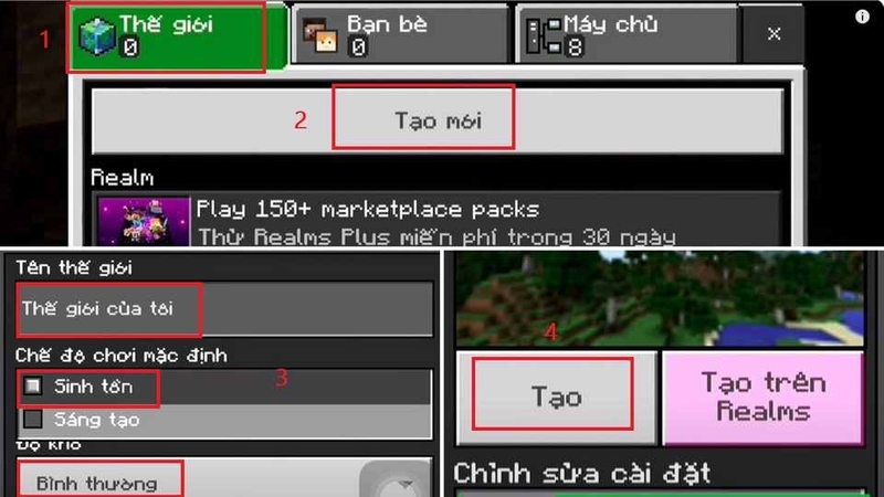 Tạo thế giới để bắt đầu chơi