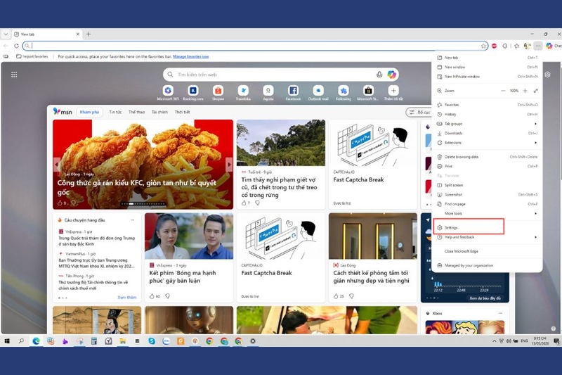 Mở Microsoft Edge - chọn Settings