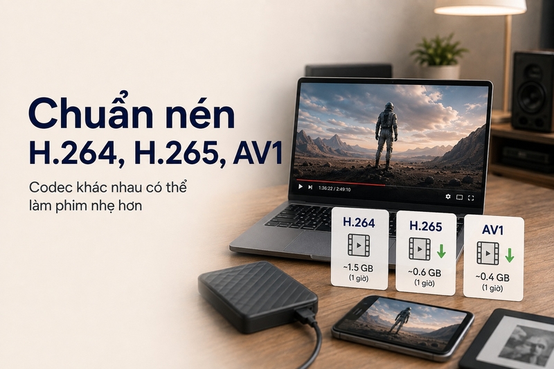 Chuẩn nén H.264, H.265 hoặc AV1