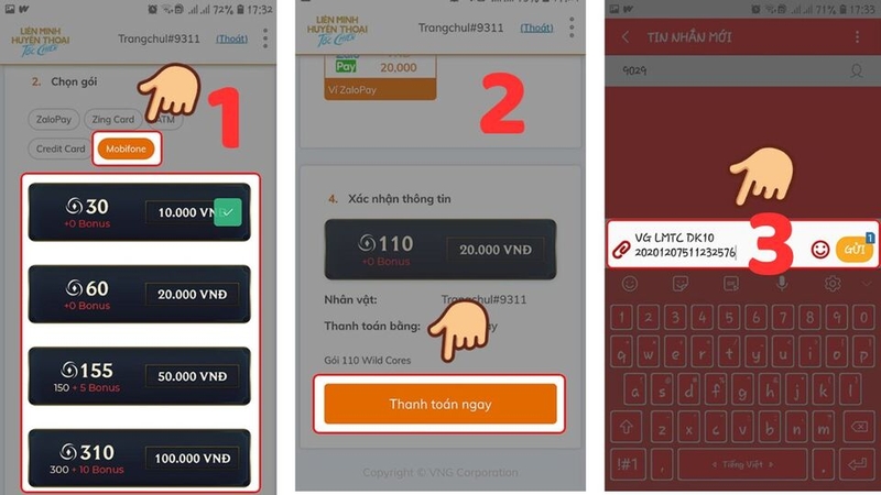 Trình tự các bước&nbsp;nạp qua Mobifone