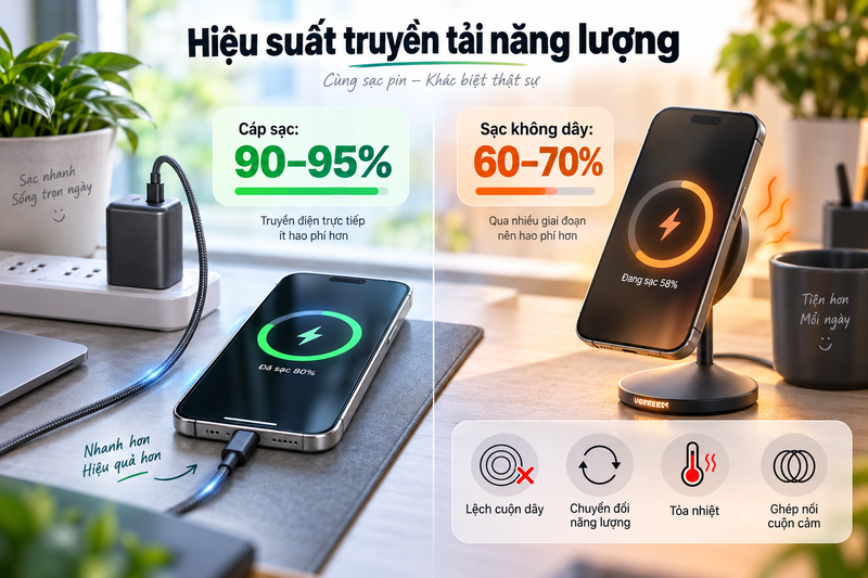Hiệu suất chuyển đổi năng lượng của dây sạc tốt hơn