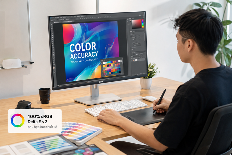 Sinh viên thiết kế nên ưu tiên sRGB gần 100% và Delta E dưới 2