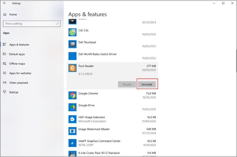 Nhấn Uninstall để gỡ cài đặt