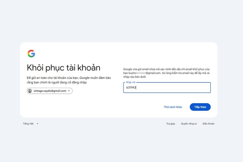 Nhập mã xác minh