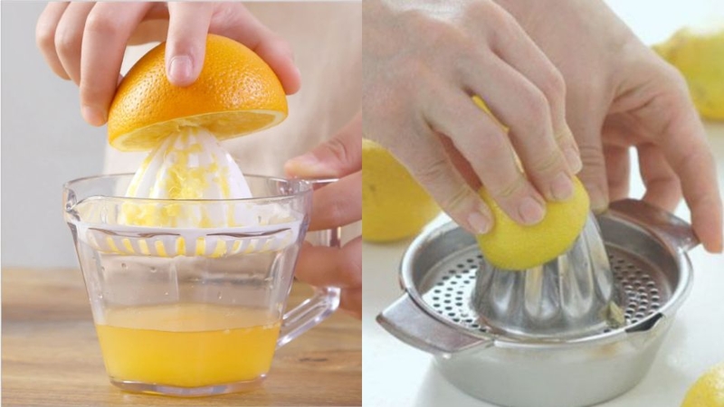 Ép nước ép cam bằng công cụ vắt cam