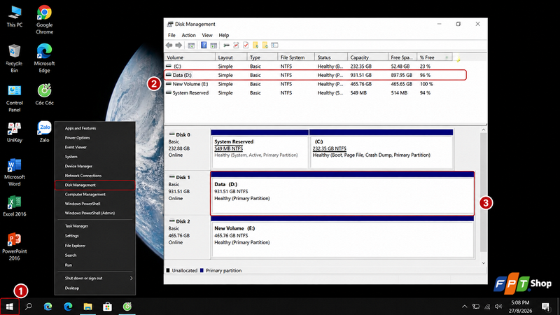 Kiểm tra ổ đĩa trong Disk Management