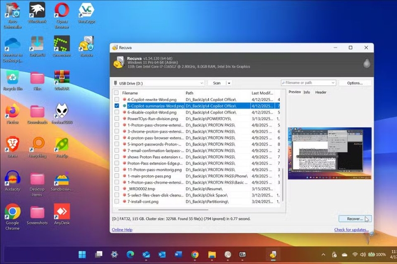 Phần mềm hiện file ẩn Recuva