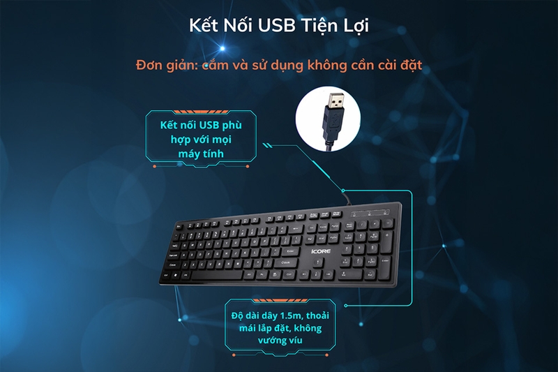 Bàn phím có dây iCore IMK300 Đen
