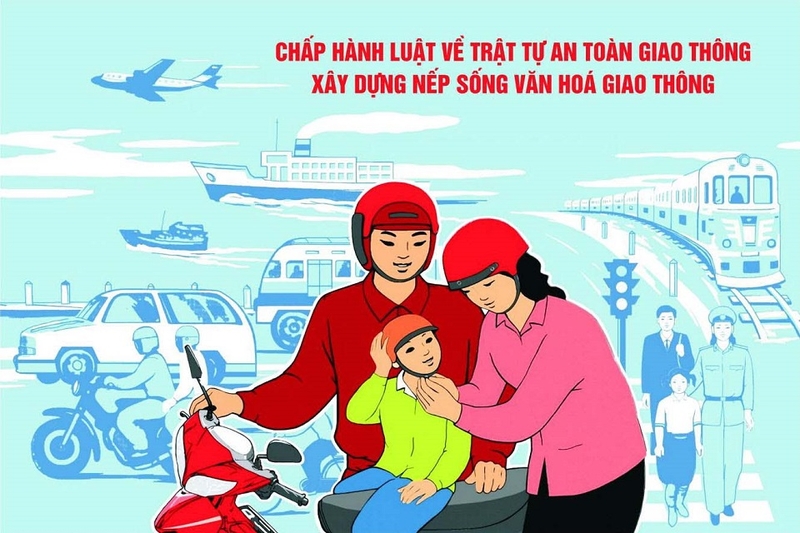 Poster tuyên truyền thông điệp đội mũ bảo hiểm khi tham gia giao thông