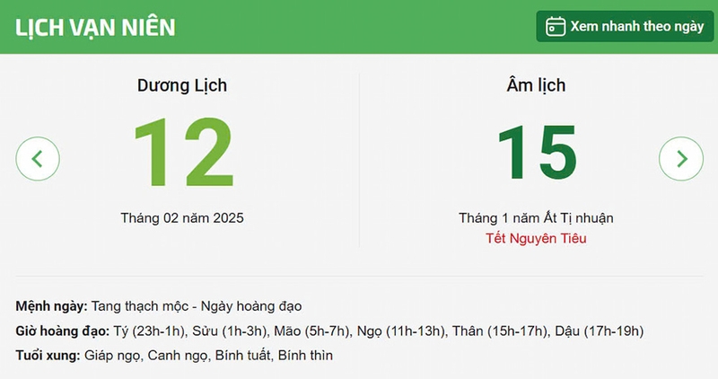 Rằm tháng Giêng năm 2025 là ngày mấy dương lịch?