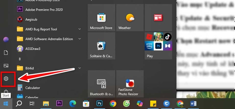 Truy cập phần Settings trên Windows 10