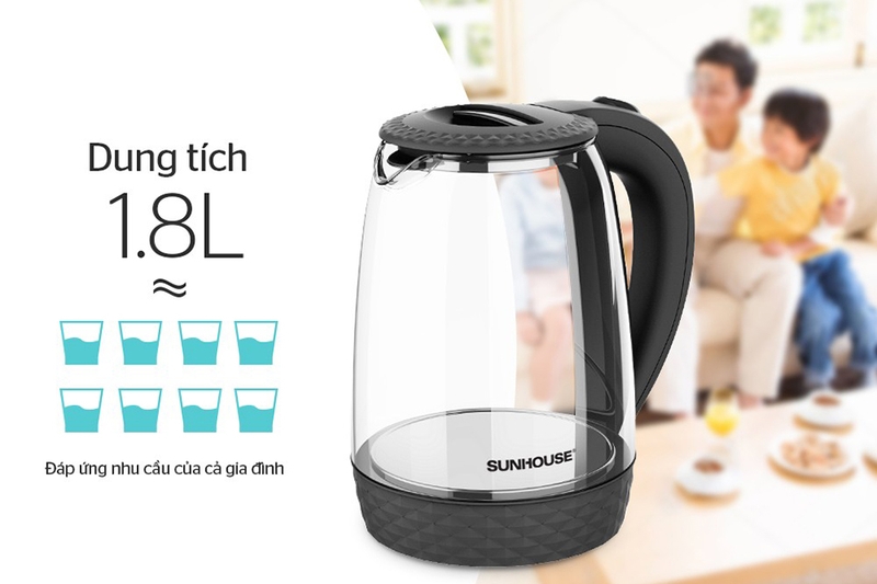 Ấm siêu tốc thủy tinh Sunhouse SHD1215B 1.8 lít