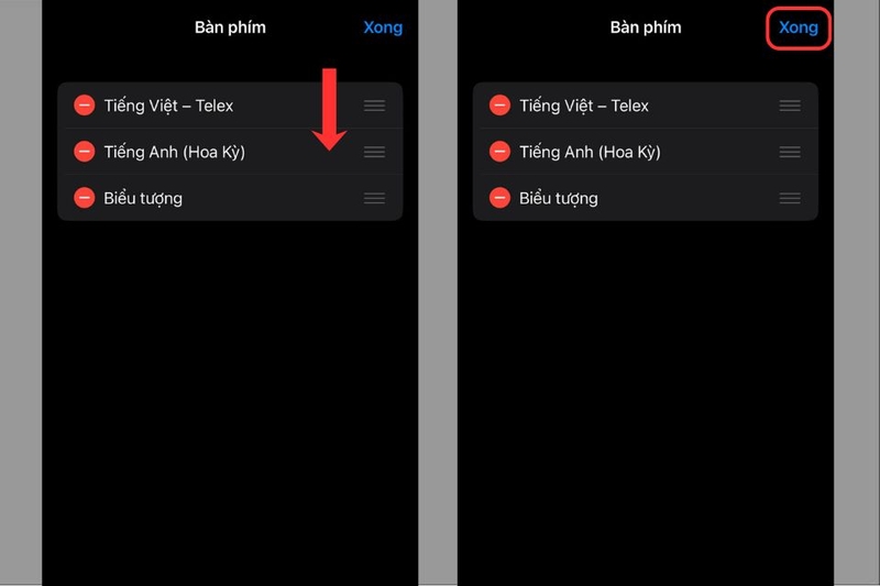 Sắp xếp lại danh sách bàn phím