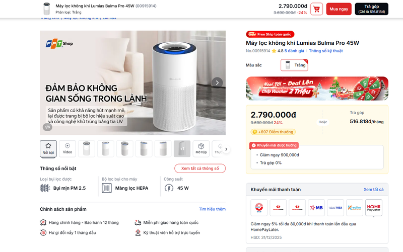 Mua m&aacute;y lọc kh&ocirc;ng kh&iacute; Lumias ở đ&acirc;u uy t&iacute;n h&igrave;nh 10