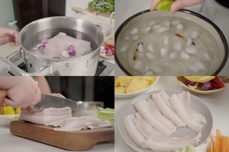 Sơ chế và luộc thịt heo