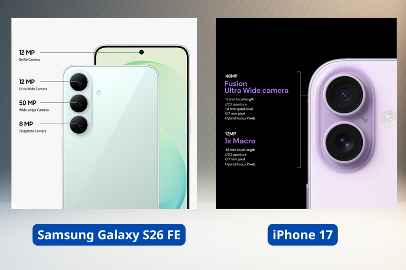 So sánh camera S26 FE và iPhone 17 về thông số kỹ thuật