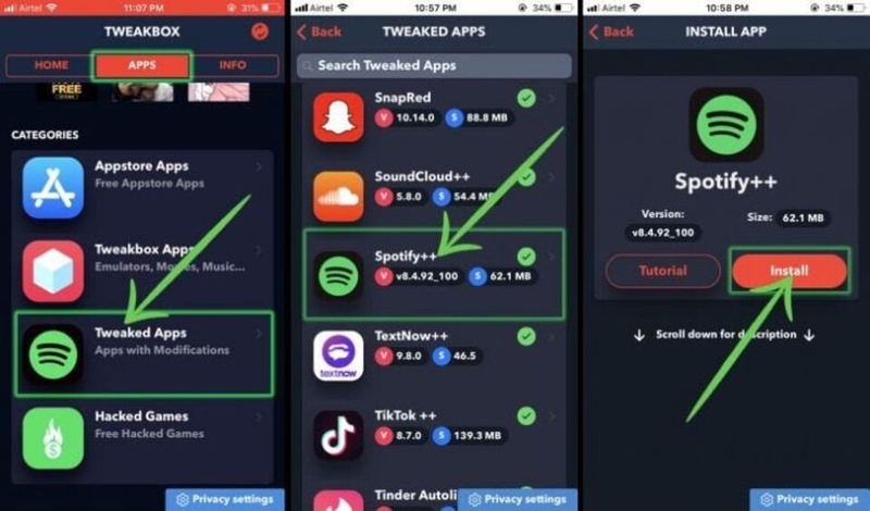 Tìm Spotify ++ trong ứng dụng TweakBox