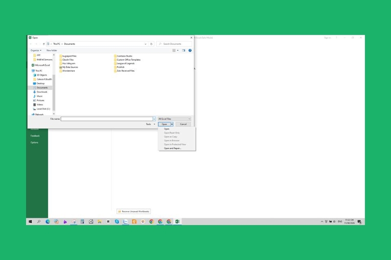 Sử dụng Open and Repair để sửa file Excel bước 3