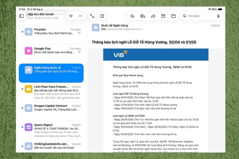 Tài khoản email đã sẵn sàng để sử dụng